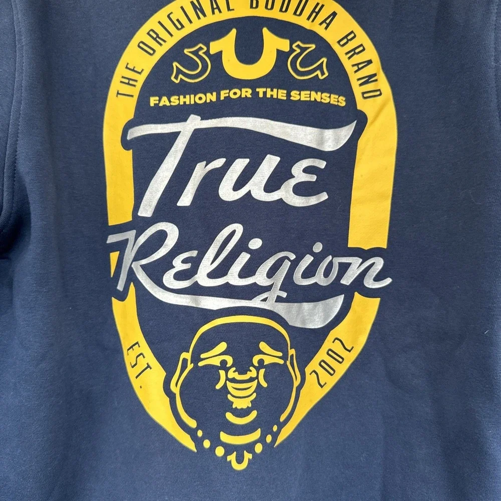 True Religion Jacket Mens M Blue Overlap Buddha Zip Hoodie Sweatshirt NWT‎